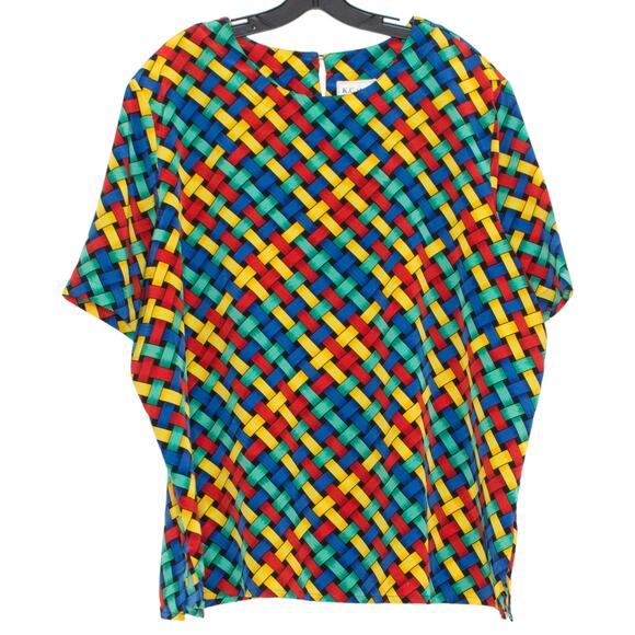 Top Vintage Boho 70s Festival Abstract Pride Rainbow Retro Statement Artsy 3X - Picture 6 of 6